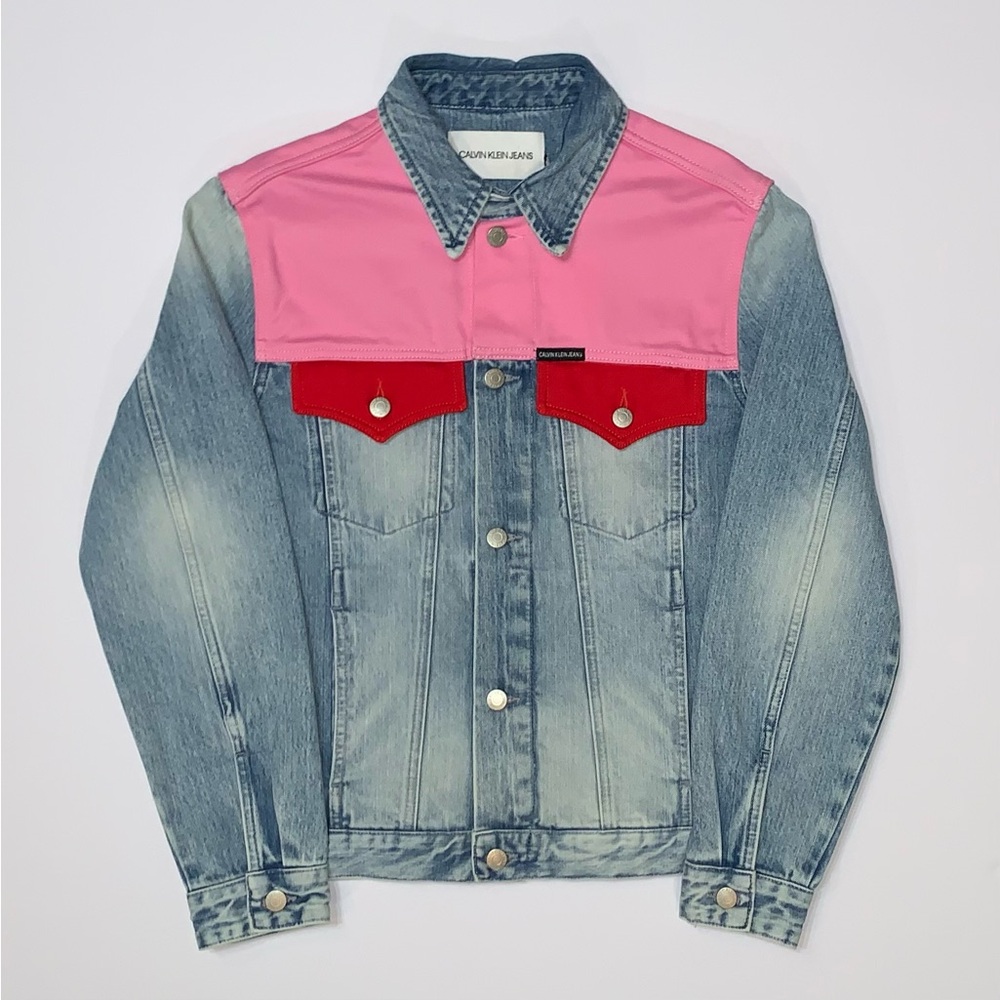 Calvin Klein Jeans Color-Block Trucker Denim Jacket-Size XL New